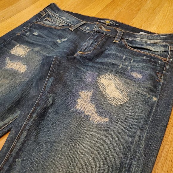 Lucky Brand Zoe Jeans Womens 4x27 Blue Denim Dark Wash Skinny Stretch Distressed - Picture 3 of 15
